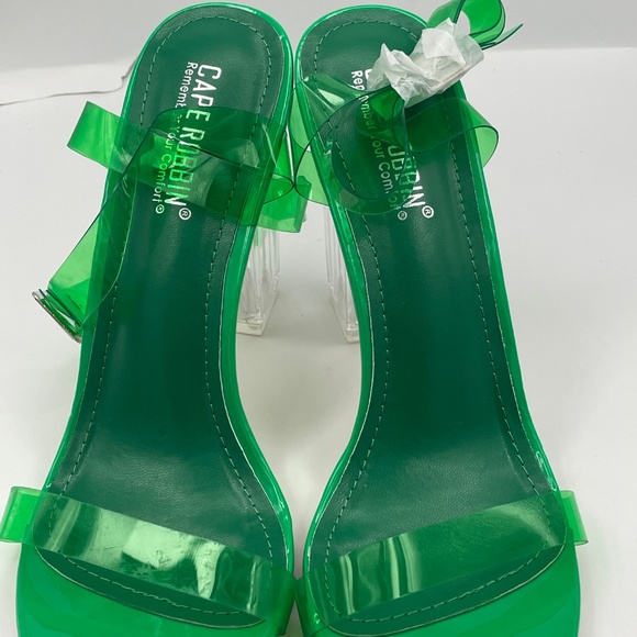 CAPE ROBBIN Maria-2 green transparent peep toe clear block heel sandals - Picture 9 of 12